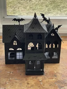 Yankee Candle Halloween Haunted House Mansion Luminary Candle Holder Black Metal - Picture 1 of 11