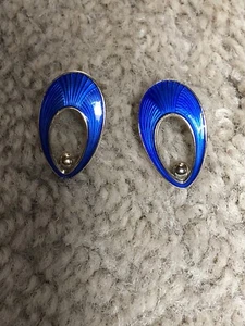 Pendientes de clip de esmalte turquesa de ley firmados Ed Ragsted - Imagen 1 de 5