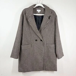 Cappotto blazer Evereve Betty taglia L pied de poule marrone misto lana foderato tasche - Foto 1 di 12