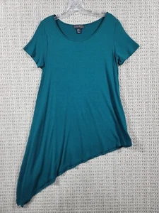 Forever 21 Womens Asymmetrical Tunic Shirt Top Sz 0X Blue Round Neck - Picture 1 of 7