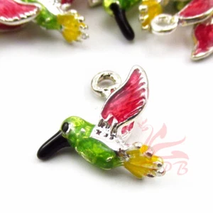 Hummingbird Charm - 1/2/5 Animal 3D Enamel Silver Plated 19mm Pendants EC2395 - Picture 1 of 3