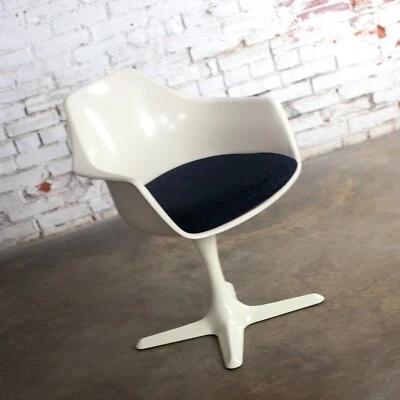 1 Mid-20th Century MCM Tulip Armchair with White Shell & Black Cushion by Burke - Image 1 of 4