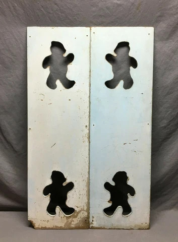 Vintage Pair Double Marching Bear Cutout Masonite 12x39 Shutters Blue Old 29-22B Cover