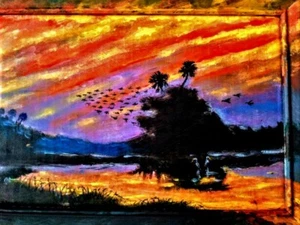 Drammatico paesaggio Florida dipinto olio su cartone di Winsor Newton 15,5x11,5 - Foto 1 di 3