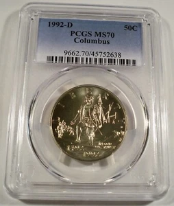 1992-D 50c PCGS MS70 COLUMBUS COMMEMORATIVE CLAD HALF DOLLAR MS 70 - Picture 1 of 4