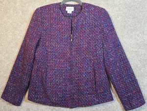 Koret Full Zip Jacket Professional Business Lined Short Pockets Purple 4 Petite - Picture 1 of 11