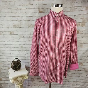 Berlioni Mens Size 17-17.5 36/37 Red Gingham Check Comfort Fit Button Up Shirt - Picture 1 of 12