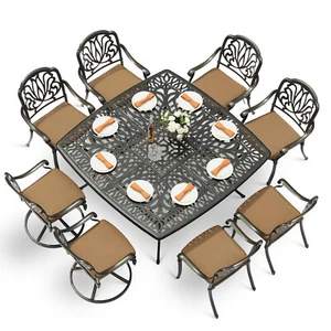 9-Piece Patio Dining Set Outdoor Cast Aluminum Patio Square Table and Chair Set - Picture 1 of 36