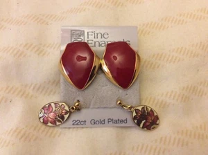 EP03...22ct GOLD PLATED and REAL ENAMEL PIERCED EARRINGS....2 PAIRS....£19.99 - Picture 1 of 5