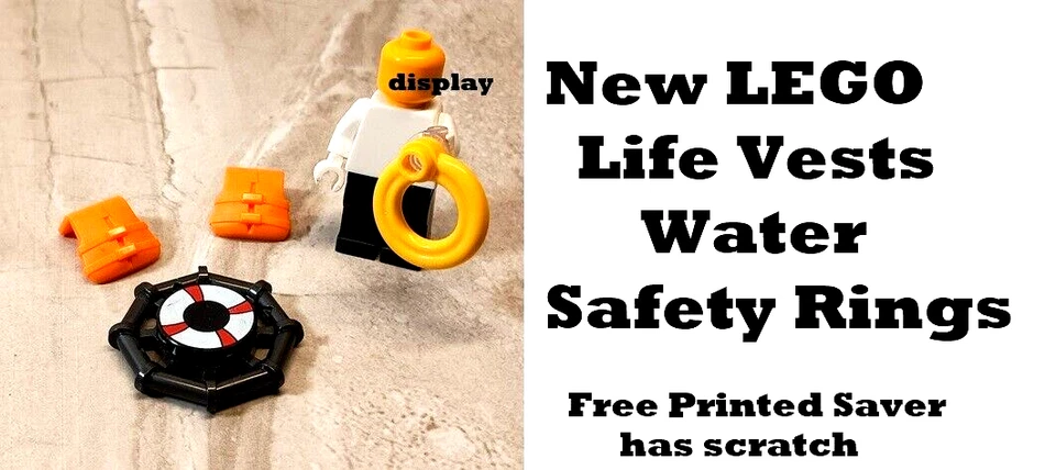 Novo colete salva-vidas LEGO clipes frontais laranja lote de 4 salva-vidas de segurança hídrica guarda costeira - Imagem 1 de 1