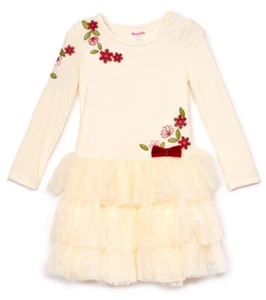 Nannette Toddler Girl's Velvet Floral Embroidered Applique Fanciful Dress-3T 4T - Picture 1 of 3