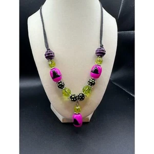 21” Witch Hat Boot Necklace Glass Beads Hand Painted Halloween - Picture 1 of 8
