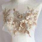 Flower Embroidery Applique Beaded Bridal Lace Tulle Trim Wedding Dress DIY Decor