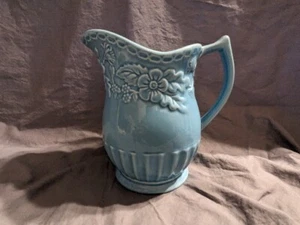 Savinio Designs Floral Embossed Handled Pitcher, Aqua/Turquoise - PRE-OWNED - Picture 1 of 10
