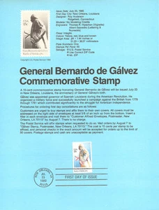 Sello #8013 15c General de Gálvez - Scott #1826 USPS página de recuerdo - Imagen 1 de 1