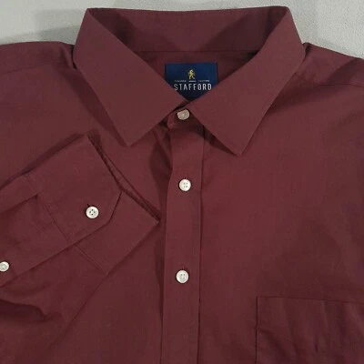 Stafford Dress Shirt Mens 18 36/37 Red Maroon Regular Fit Travel Broadcloth - Image 1 of 4