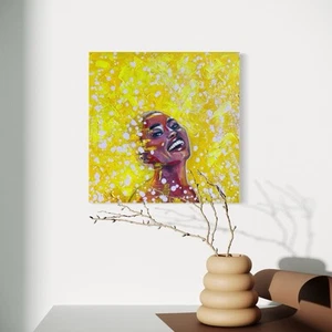 ORIGINAL Acryl Gemälde Frau Abstrakt lebendiger Portrait Modern HANDGEMALT - Bild 1 von 7