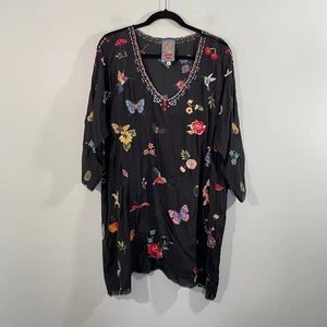 Johnny Was Damen schwarz Butteries & Blumen bestickt Seide Tunika Top Größe XL - Bild 1 von 8