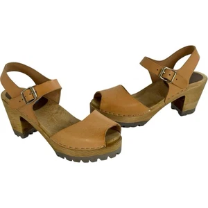 Sandali zoccoli Mia 1976 svedesi Greta pelle legno plateau marrone donna 37 US 6,5 - Foto 1 di 13