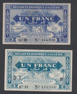 (FR1) Lot de 2 billets 1 Franc Algérie 1944 TTB et Neuf - lartdesgents.fr P1297 - Picture 1 of 2