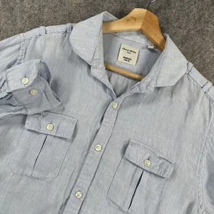 Murano Shirt Mens Medium Blue Baird McNutt Linen Slim Fit Long Sleeve Pockets - Picture 1 of 16