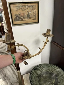 Coppia di portacandele/applique da parete primi '800 francesi motivi floreali - Foto 1 di 9