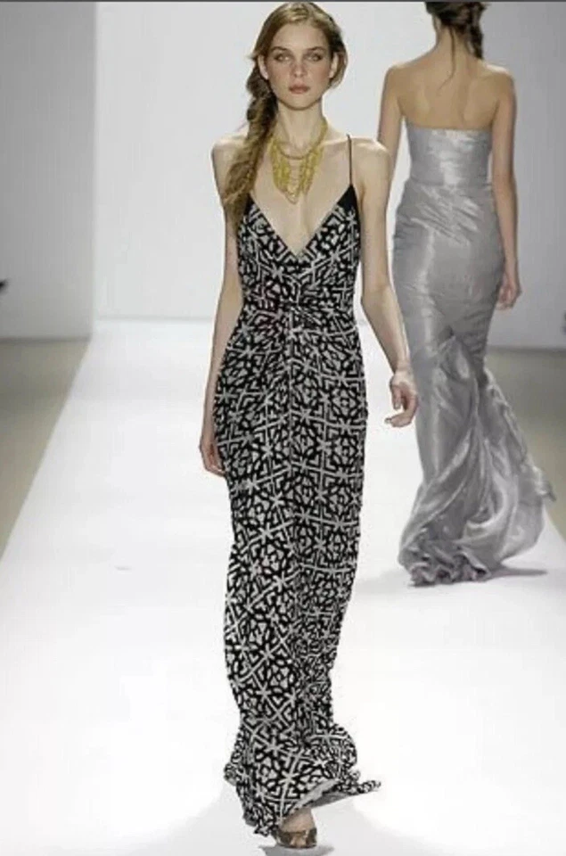 Vestido Nicole Miller Mezcla Seda 4 Art Deco Geométrico Pasarela Vestido de Noche Nuevo con Etiquetas Foto 1 de 4