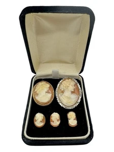 Vintage Lot 14K Gold & 800 Silver Shell Cameo Brooches + 3 Loose Cameos - Picture 1 of 8