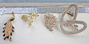 Konvolut 4 Vintage Glas Krappen Set Strass Broschen Schuhclips - Bild 1 von 8