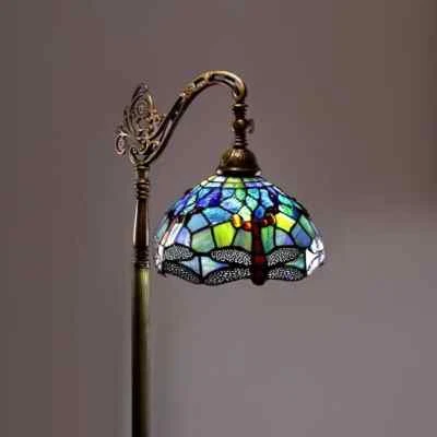 Tiffany Dragonfly Floor Lamp Stained Glass Blue Green Antique Brass 61" - Image 1 of 4