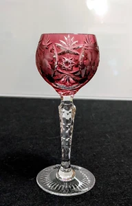 NACHTMANN Traube Cut to Clear Crystal Cranberry Hock Liquor Glass, 4.5” Tall - Picture 1 of 5