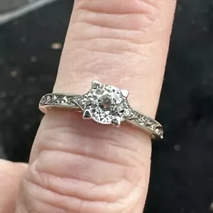 Antique Art Deco 14K White Gold .83ctw Old European Diamond Filigree Ring - Picture 1 of 23