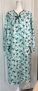Abrigo de casa azul (de colección) años 80 vestido bata M perla frontal a presión ropa de salón bolsillos defecto - Imagen 1 de 19