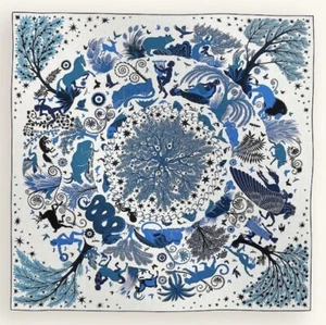 Hermes Shawl Scarf Stole Sous le Charme d'Orphee Blue Cashmere Silk Auth New 140 - Picture 1 of 8