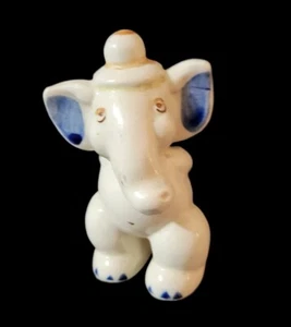 Vintage Elephant Figurine Shawnee? Standing Ceramic Cream Blue - Picture 1 of 8