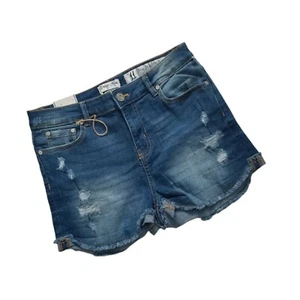 Indigo Rein Distress Ultra High Rise Denim Shorts Size 11 Cuff/Raw Hem Stretch. - Picture 1 of 7