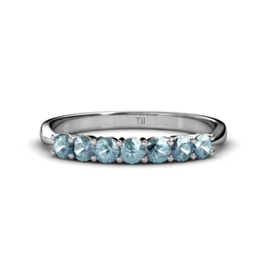 TriJewels Aquamarine 7 Stone Wedding Band Stackable 0.56 ctw 14K Gold JP:15800 - Picture 1 of 4