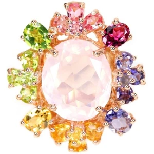 REAL ROSE QUARTZ PERIDOT CITRINE IOLITE TOURMALINE STERLING 925 SILVER RING 6.25 - Picture 1 of 6