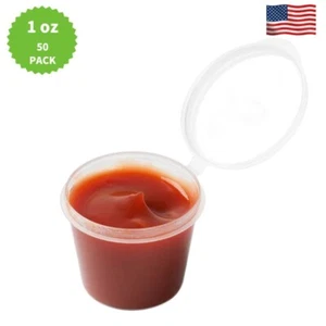 1 oz 50 SET Small Plastic Sauce Cups Food Storage Containers Clear with Lids - Picture 1 of 13