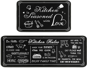 Kitchen Mats for Floor Kitchen Rugs Sets of 2 Non Slip Washable Brown Coffee Kit - Picture 1 of 8