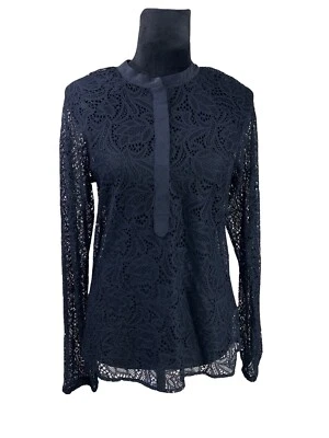 Blusa AG Adriano Goldschmied 100% Seda Negra Floral Encaje Transparente Talla S Foto 1 de 4