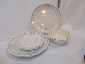 Corelle Needlepoint Dinnerware set 10 PCS plates & bowls blue bands - Picture 1 of 5