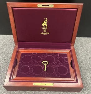 1995-1996 Atlanta Olympic 16-Coin Set Holder Empty Wooden Box Only - NO COINS - Picture 1 of 3
