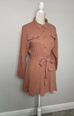 Vestido A. Calin Tomate Volador Mini Botón Línea A Cuello Manga Larga Gasa M Foto 1 de 4