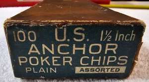 VTG Bakelite Poker Chips U.S. Anchor 93/100 w/ Original Box 1.5" Red White Blue - Picture 1 of 8