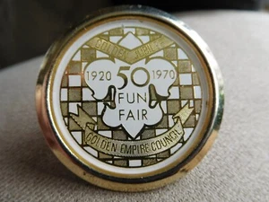 SCOUT BSA 1970 GOLDEN JUBILEE GOLDEN EMPIRE COUNCIL CA FUN FAIR SLIDE WOGGLE !!! - Picture 1 of 5