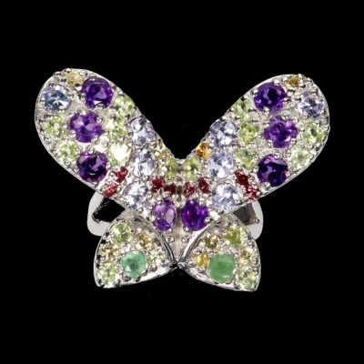 925 Sterlingsilber Ring Rund Tansanit Amethyst Schmetterling Edelstein Schmuck 9 - Bild 1 von 4