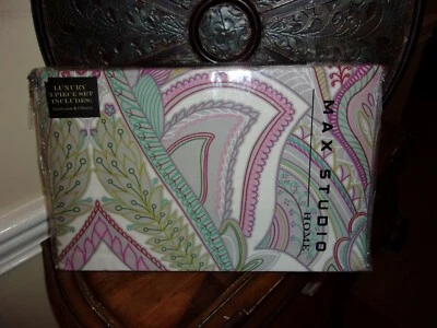 NIP Max Studio Home Paisley Gray Wine Pink Multi Full/Queen Duvet Cover & Shams  - Image 1 of 4