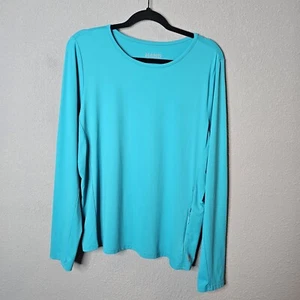Hang Ten Long Sleeve Performance Shirt Womens XL Turquoise Blue Stretch Top Sun - Picture 1 of 9