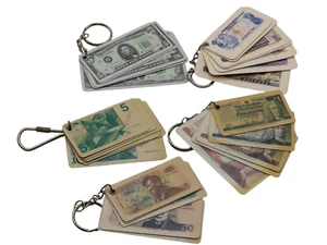 5 Assorted Currencies From All Over The World Key Chains w Clasps-Free Shipping - Picture 1 of 10